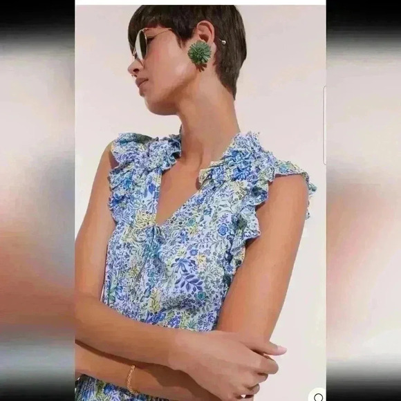 Poupette St. Barth Ruffle Floral Bell Bottm Jumpsuit Size M - Picture 13 of 13